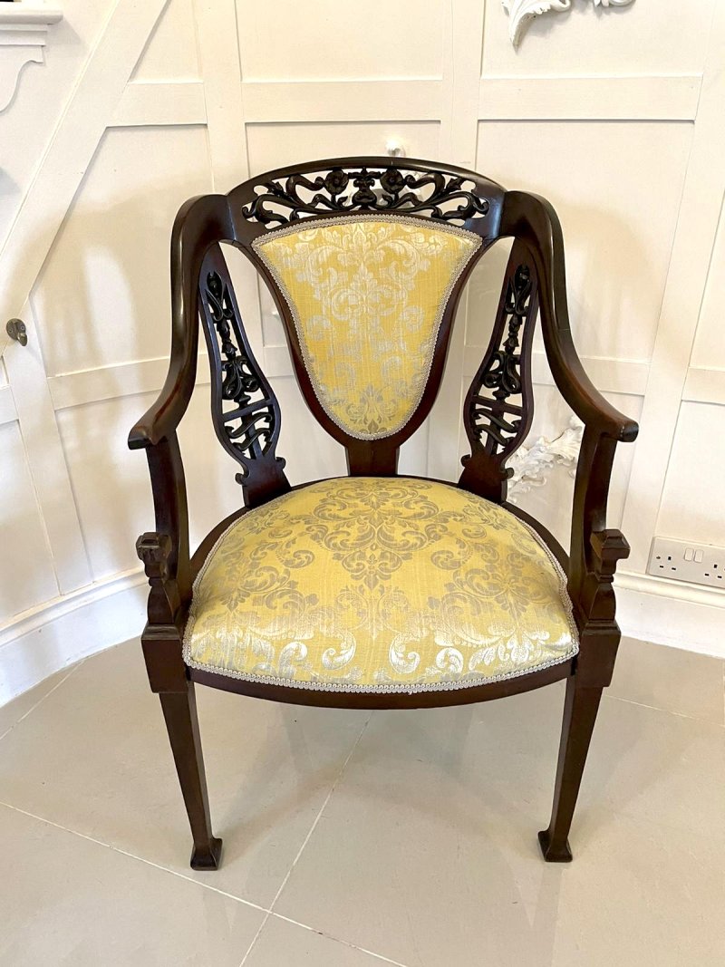 Unusual Antique Victoria Carved Mahogany Armchair